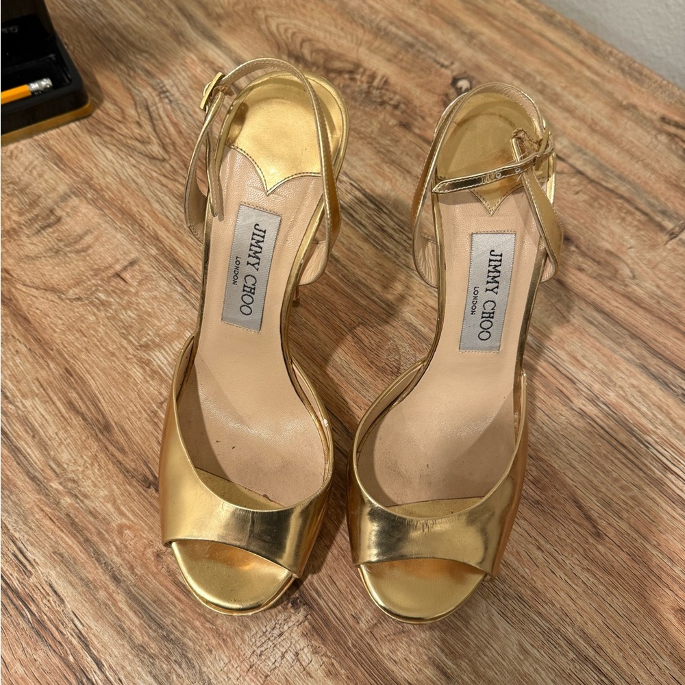 Jimmy Choo Gold High Heel Slingback Sandals
